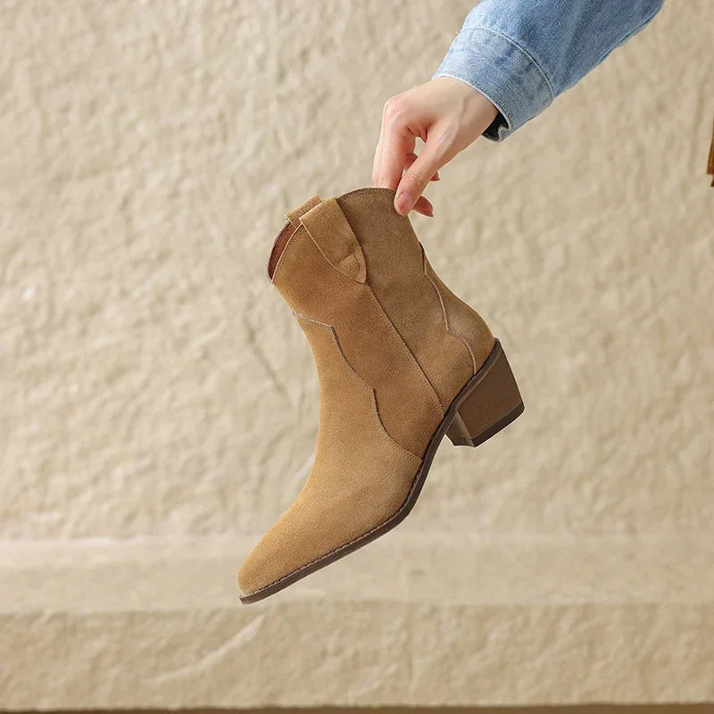 Women's Leather Western Cowboy Ankle Boots