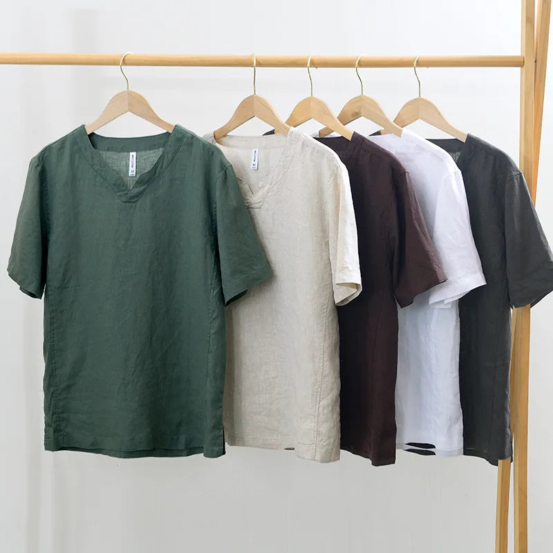 Men’s Linen Blend V-Neck Short Sleeve Shirt