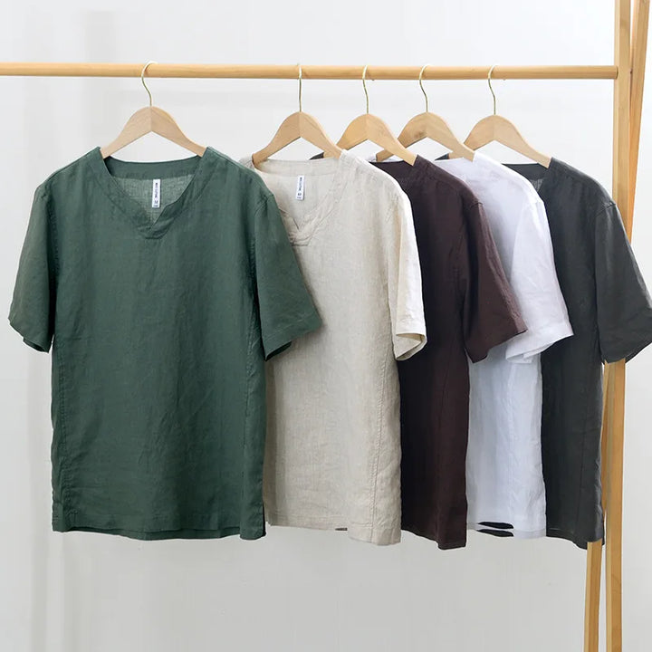 Men’s Linen Blend V-Neck Short Sleeve Shirt
