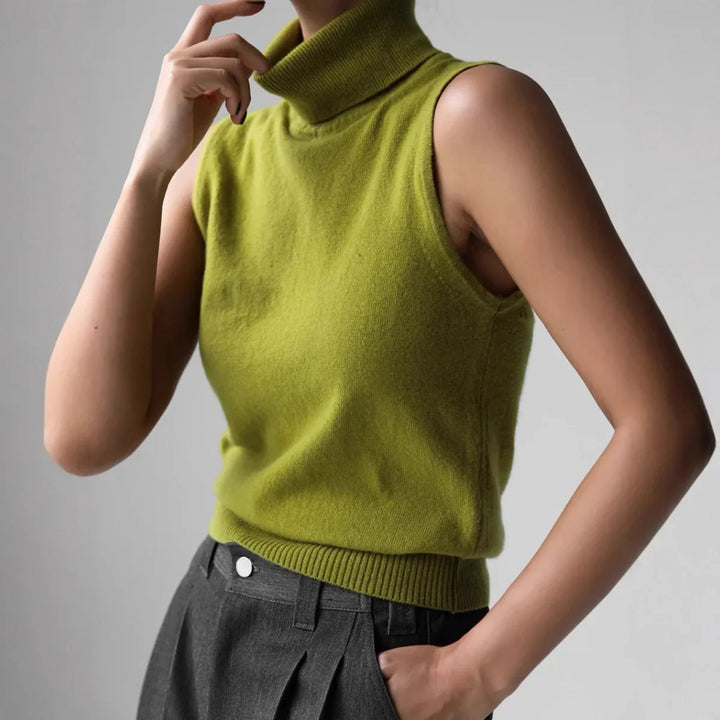 Women's Wool Turtleneck Sleeveless Tank Top