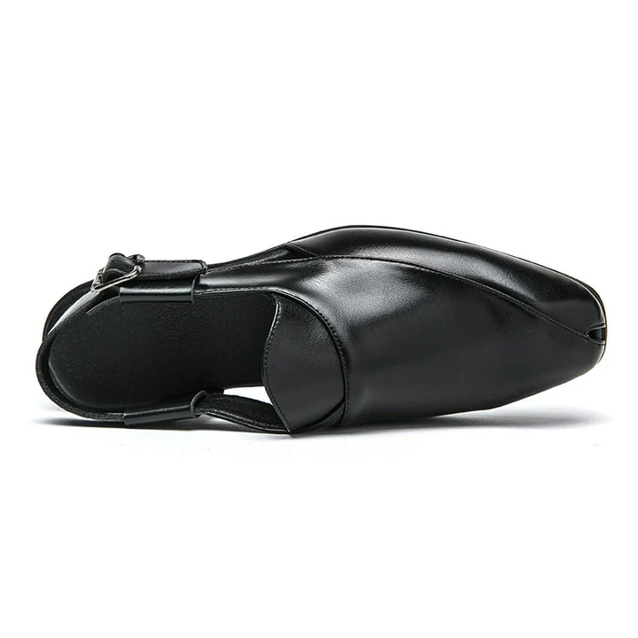 Męskie skórzane półbuty wizytowe typu slingback, wygodne mokasyny, sandały