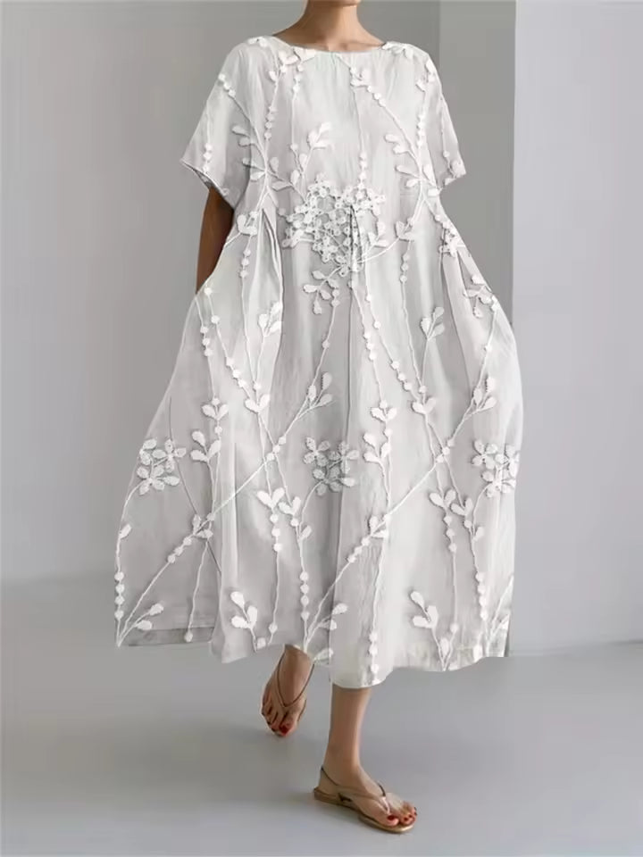 Women's Loose Linen Maxi Dress Short Sleeve Oversized Kaftan