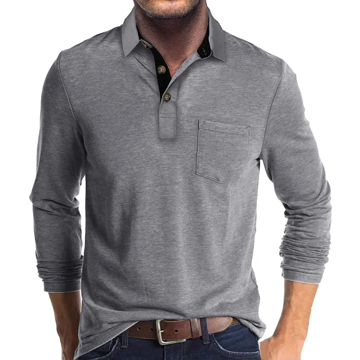 Men's Knit Long Sleeve Polo Shirt Pullover Top