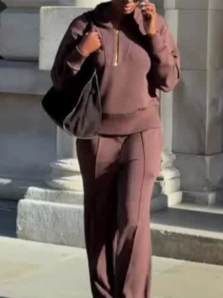 Women’s Knit Zip-Neck Pullover & Wide-Leg Trouser