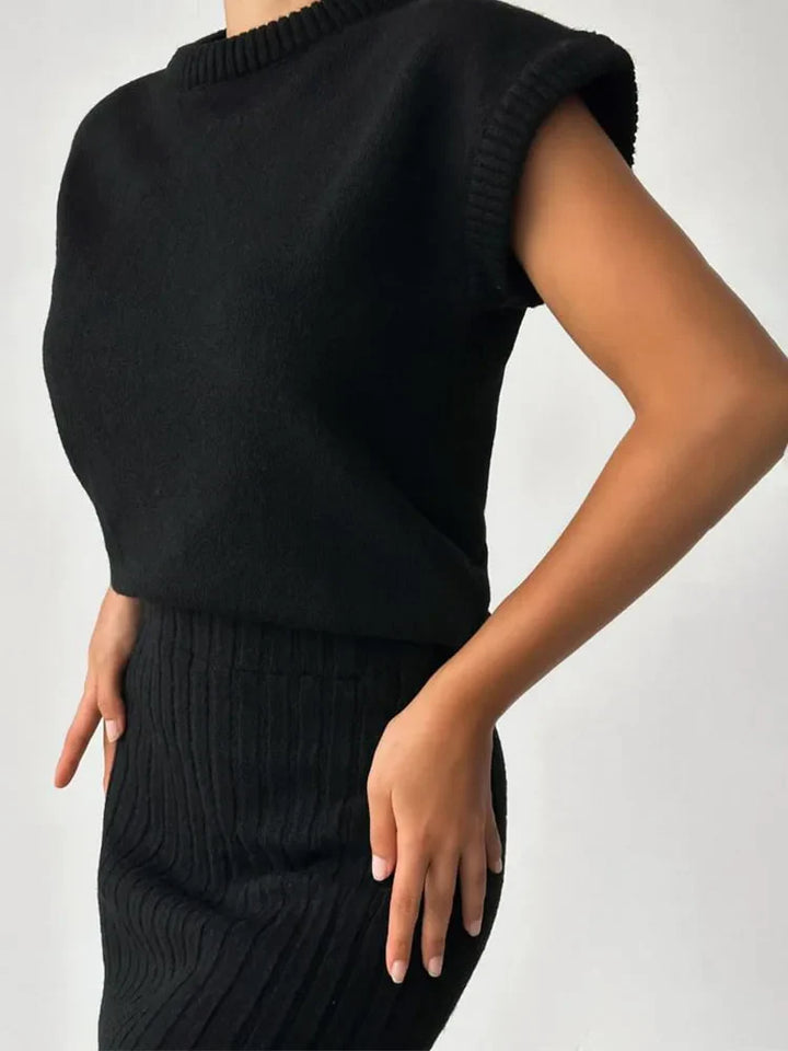 Women Knit Midi Skirt and Short Sleeve Top Two- Piece Set