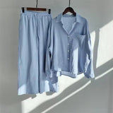 Women's Linen Blend Long Sleeve Shirt Wide Leg Pants Co-ord Set