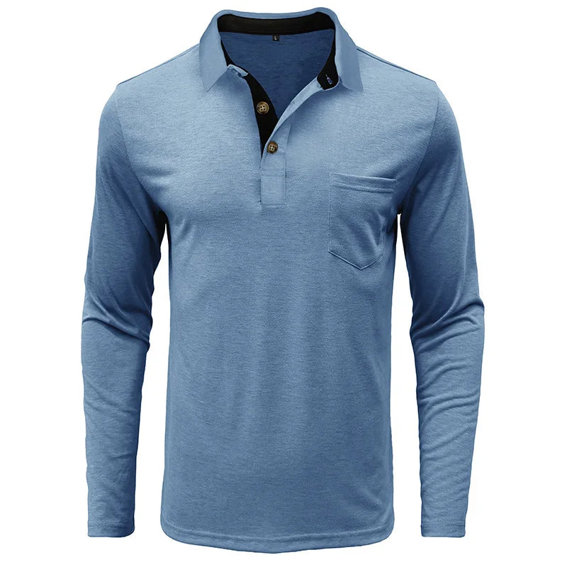 Men's Knit Long Sleeve Polo Shirt Pullover Top