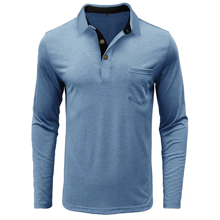 Men's Knit Long Sleeve Polo Shirt Pullover Top
