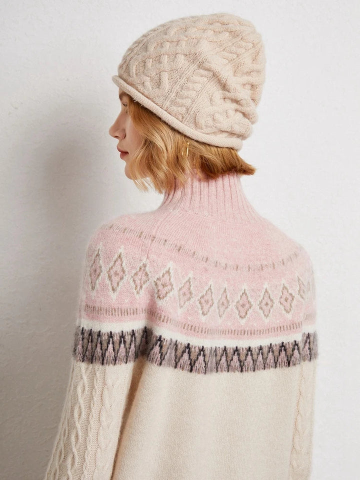 Women's Wool Knit Mock Neck Fair Isle Sweater