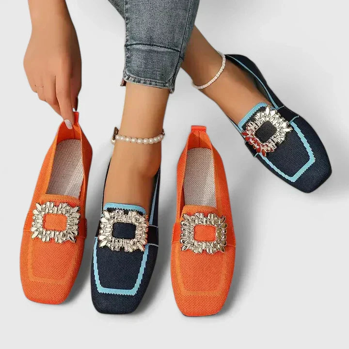 Women's Leather Orthopedic Loafers Square Toe Slip On Shoes