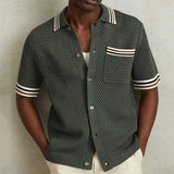 Men's Knit Button Down Shirt Short Sleeve Breathable Mesh Polo Top