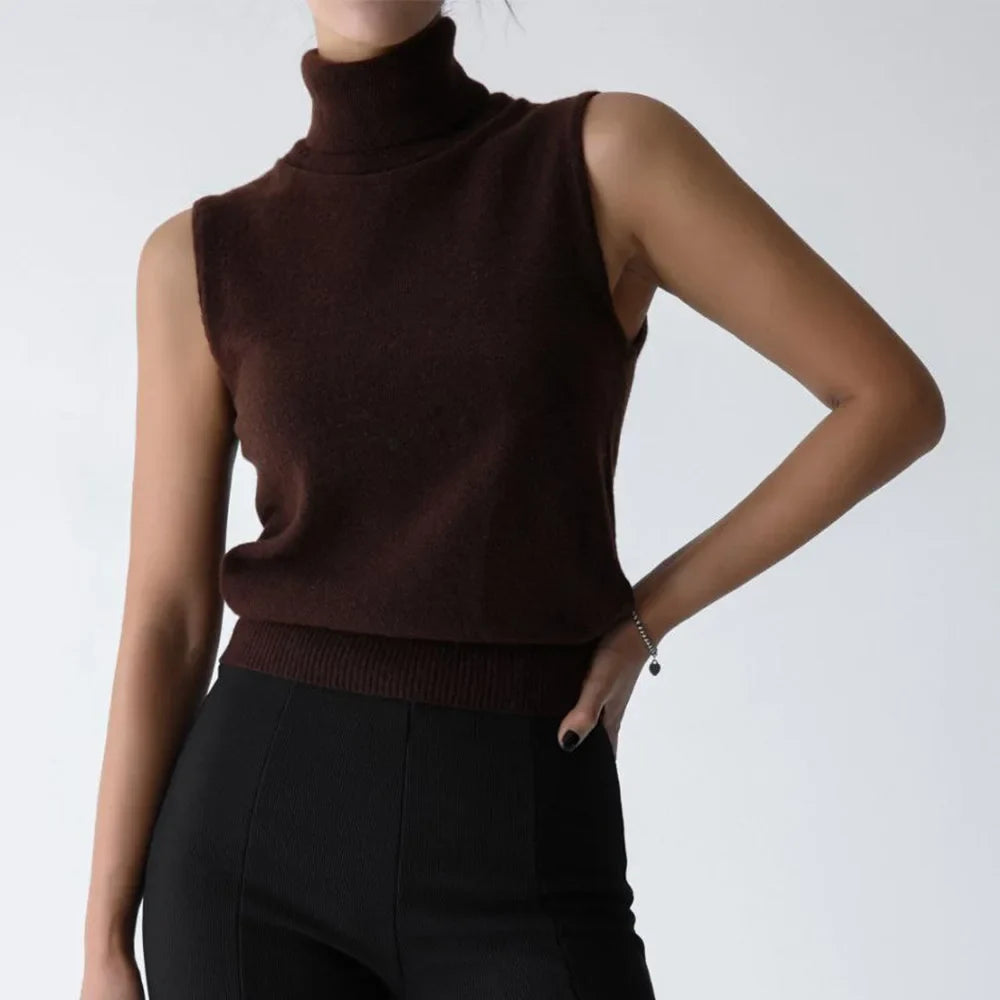 Women's Wool Turtleneck Sleeveless Tank Top