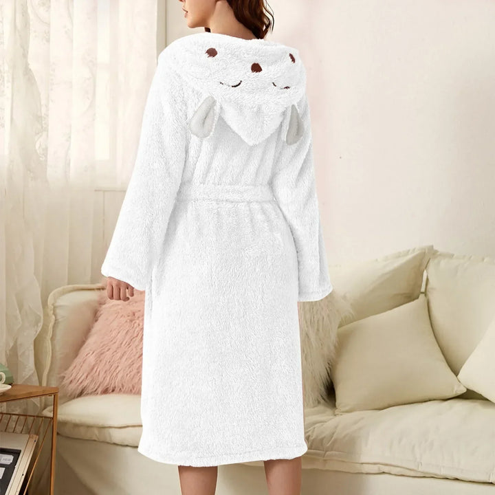 Women's Fleece Hooded Dressing Gown Bathrobe