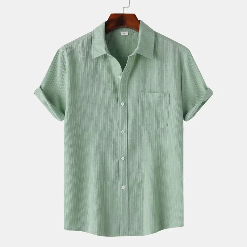 Men's Linen Short Sleeve Shirt Button Up Relaxed Fit Casual Top