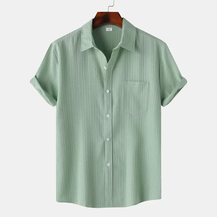 Men's Linen Short Sleeve Shirt Button Up Relaxed Fit Casual Top