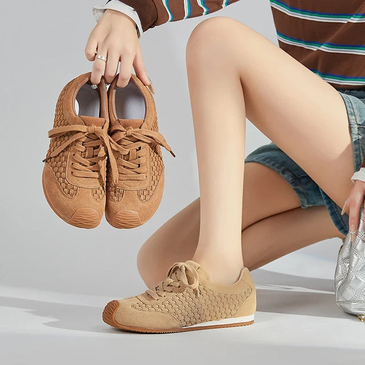Women's Suede Woven Sneakers Casual Low Top Shoes