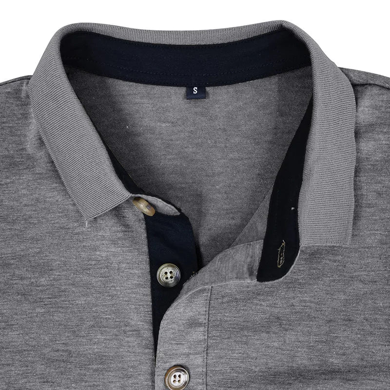 Men's Knit Long Sleeve Polo Shirt Pullover Top