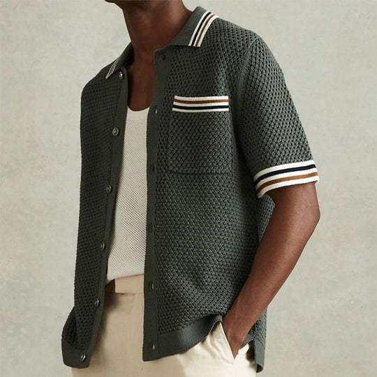 Men's Knit Button Down Shirt Short Sleeve Breathable Mesh Polo Top