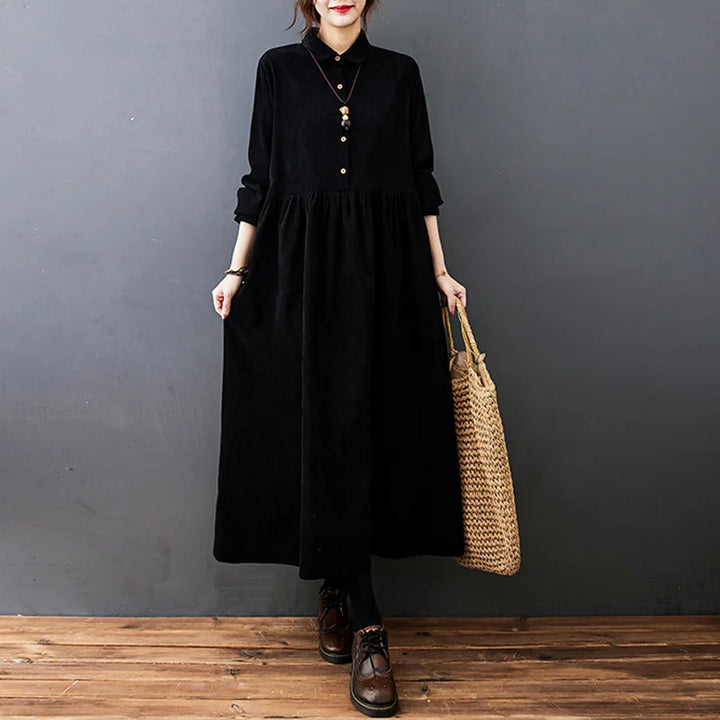 Women's Linen Maxi Dress Shirt Casual Loose Long Sleeve Casual Sundress