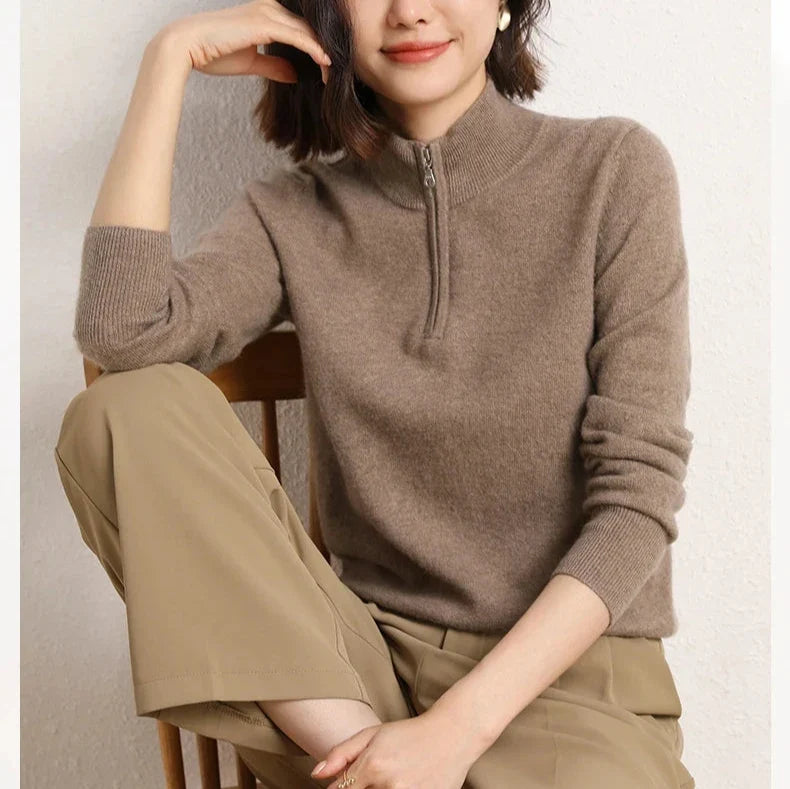 Women's Half Zip Merino Wool Knit Sweater
