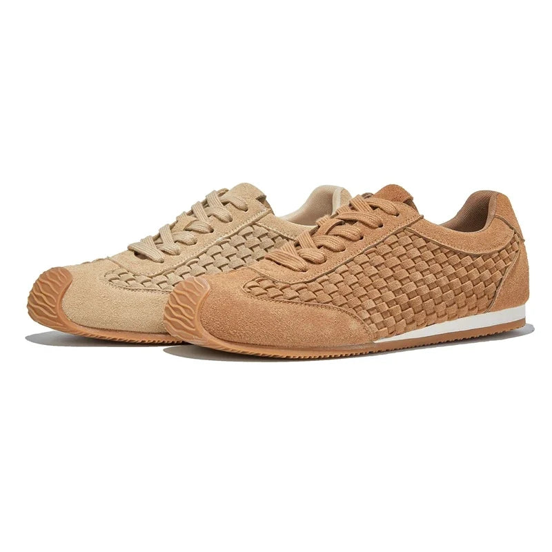 Women's Suede Woven Sneakers Casual Low Top Shoes