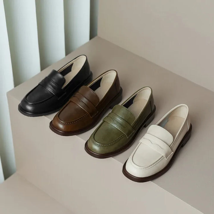 Γυναικεία δερμάτινα penny loafers, επίπεδα casual παπούτσια χωρίς κορδόνια