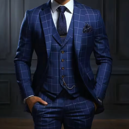 Men's Wool Blend 3-Piece Slim Fit Summer Suit