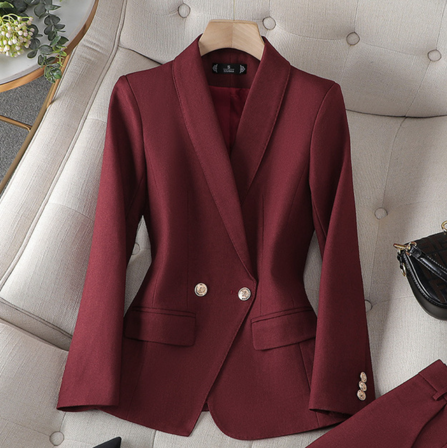 Women's Blazer Pant Suit Set Woolmix Formal Business Two Piece Set