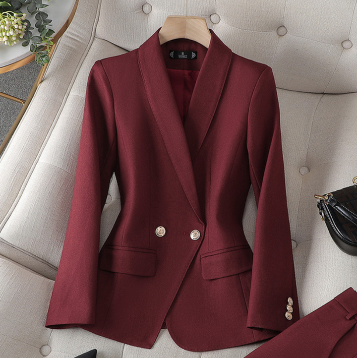 Women's Blazer Pant Suit Set Woolmix Formal Business Two Piece Set