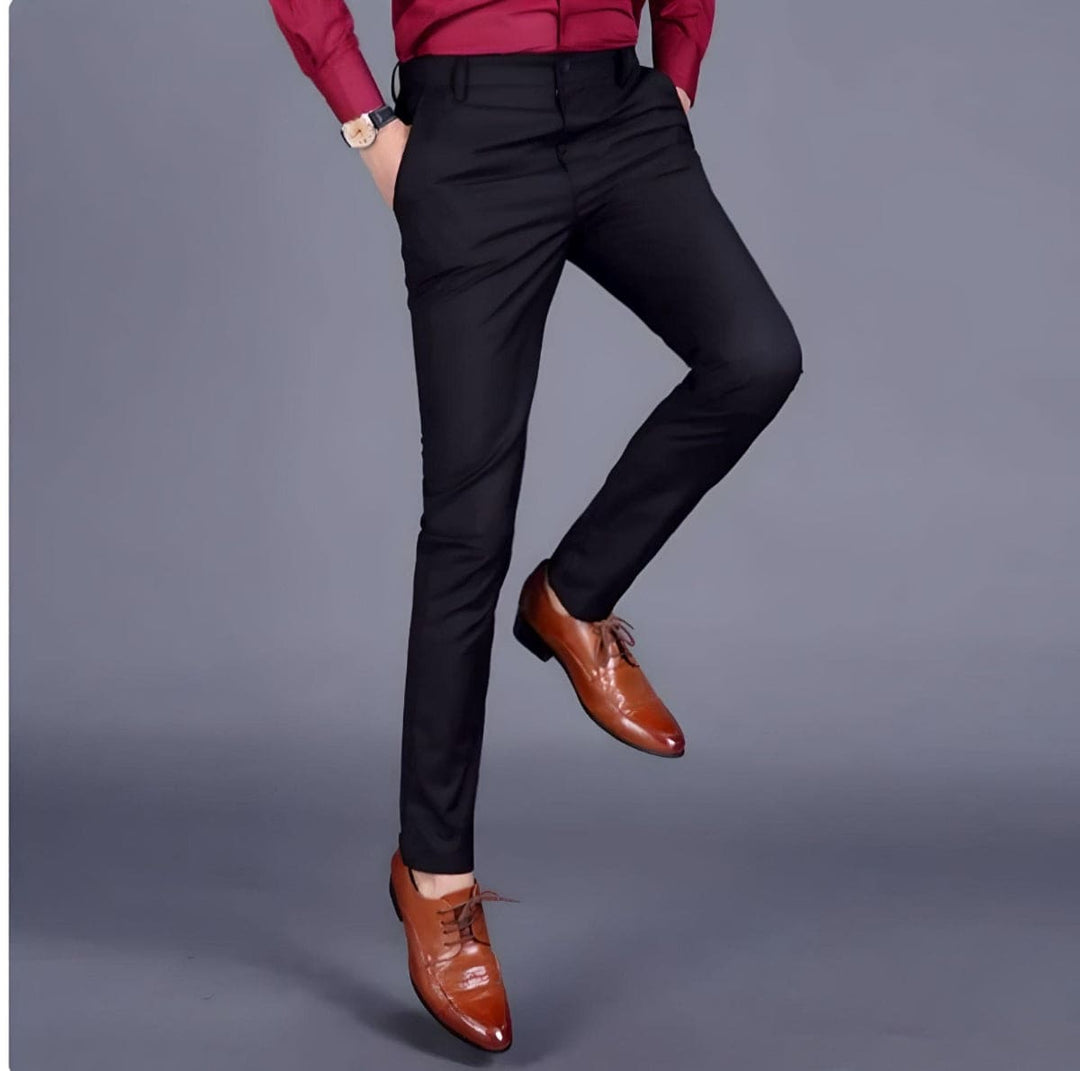 Men's Wool Blend Slim Fit Formal Dress Trousers