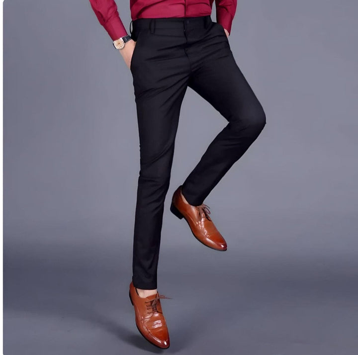 Men's Wool Blend Slim Fit Formal Dress Trousers