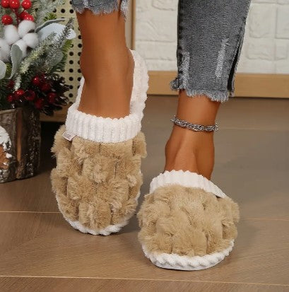 Women's Fleece Slippers Slip-On Knit House Shoes with Non-Slip Sole