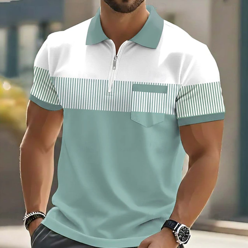 Men's Short Sleeve Zip Polo Shirt Knit Casual Top
