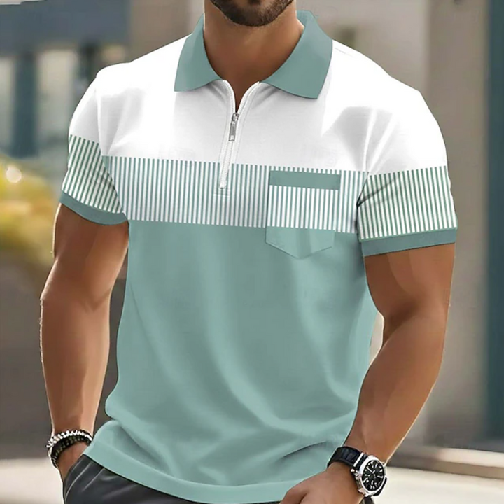 Men's Short Sleeve Zip Polo Shirt Knit Casual Top