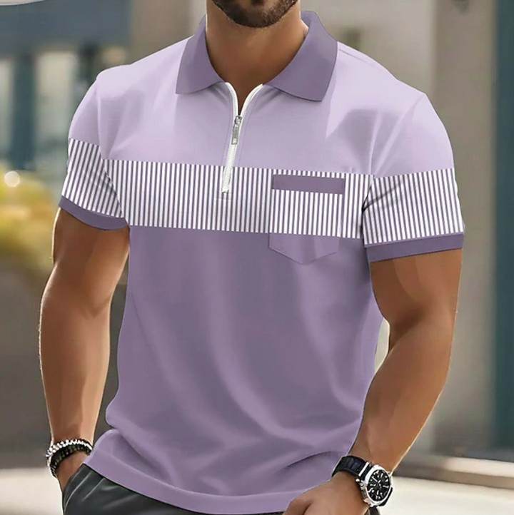 Men's Short Sleeve Zip Polo Shirt Knit Casual Top