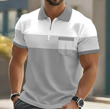Men's Short Sleeve Zip Polo Shirt Knit Casual Top