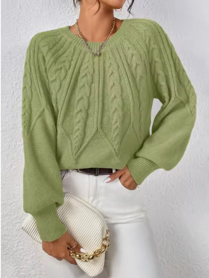 Women's Knit Jumper Cable Crew Neck Wool Mix Pullover Sweater