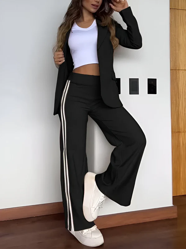 Women's Fleece Blazer and Wide Leg Trouser Suit Set