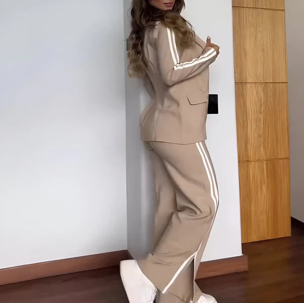 Women's Fleece Blazer and Wide Leg Trouser Suit Set