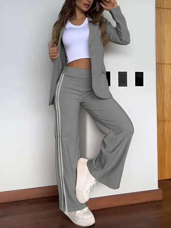 Women's Fleece Blazer and Wide Leg Trouser Suit Set