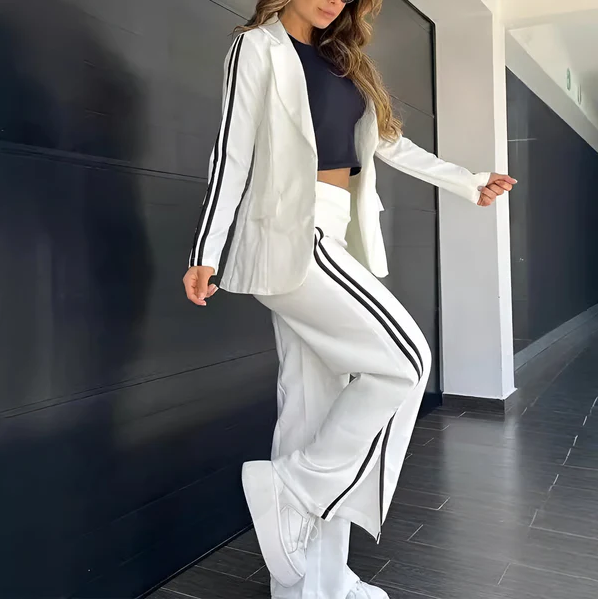Women's Fleece Blazer and Wide Leg Trouser Suit Set