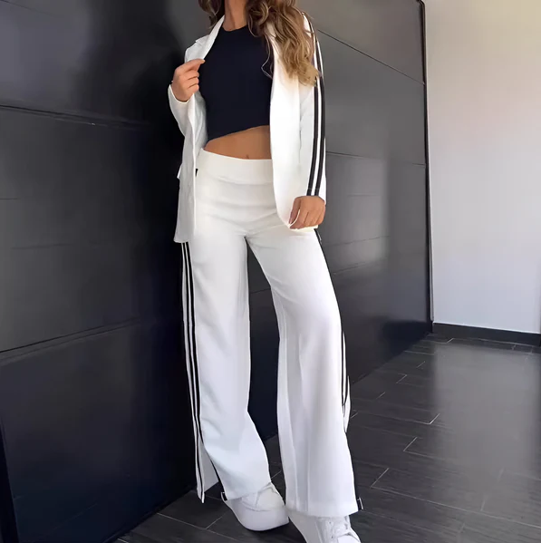 Women's Fleece Blazer and Wide Leg Trouser Suit Set