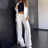 Women's Fleece Blazer and Wide Leg Trouser Suit Set