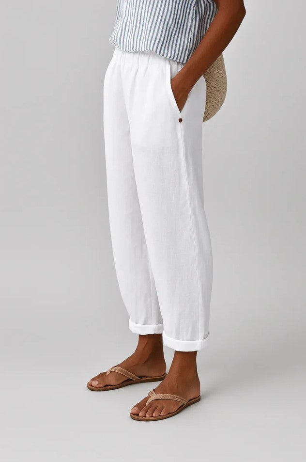 Women's Linen Trousers Loose Fit Casual Pants Elastic Waistband