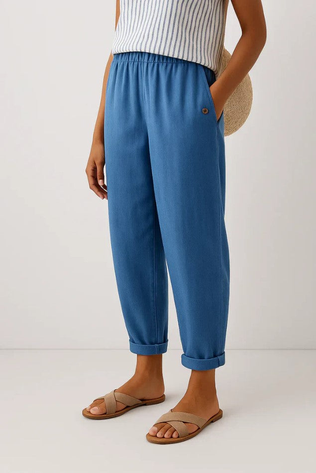 Women's Linen Trousers Loose Fit Casual Pants Elastic Waistband