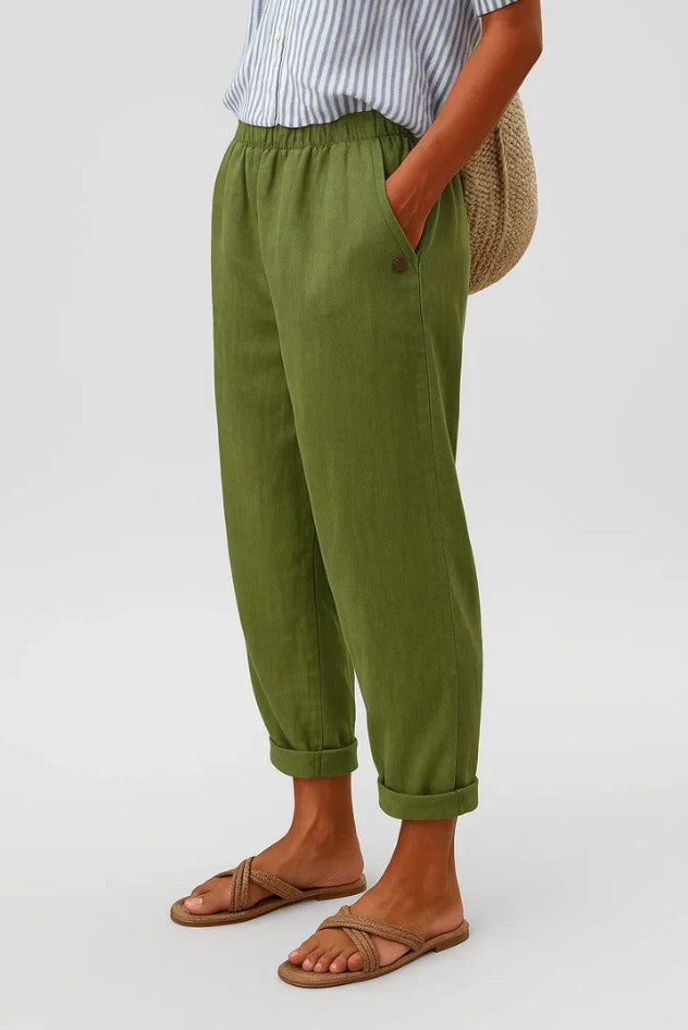 Women's Linen Trousers Loose Fit Casual Pants Elastic Waistband