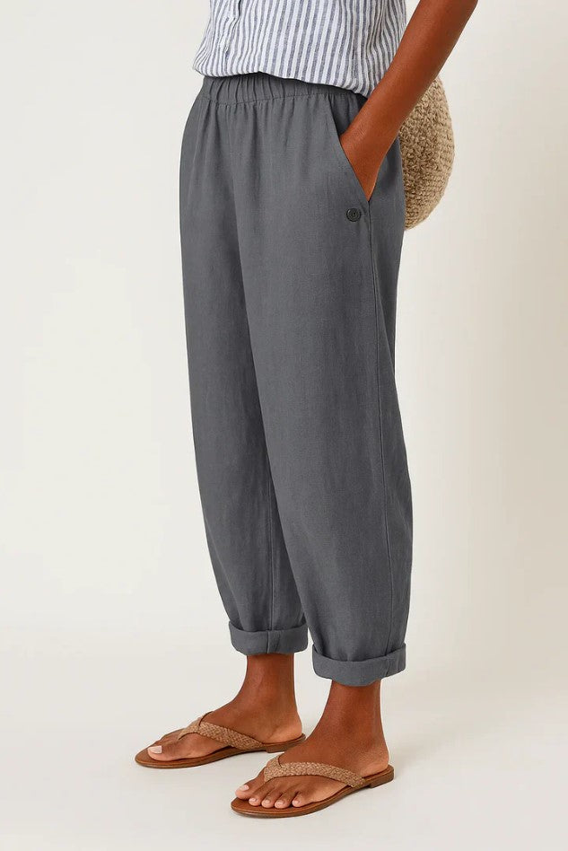 Women's Linen Trousers Loose Fit Casual Pants Elastic Waistband