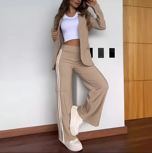 Women's Fleece Blazer and Wide Leg Trouser Suit Set