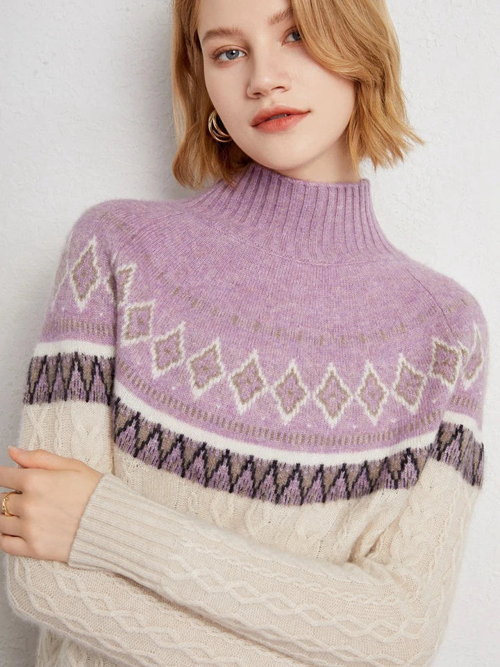 Women's Wool Knit Mock Neck Fair Isle Sweater