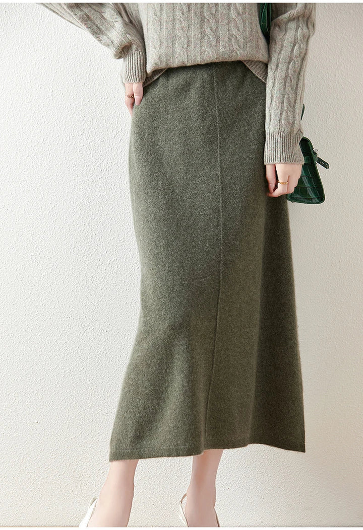 Women's Wool Knit Midi Skirt
